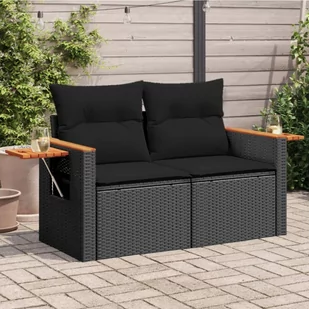 Sofa ogrodowa z poduszkami, 2-osobowa, czarna, polirattan Lumarko! - Sofy ogrodowe - miniaturka - grafika 1