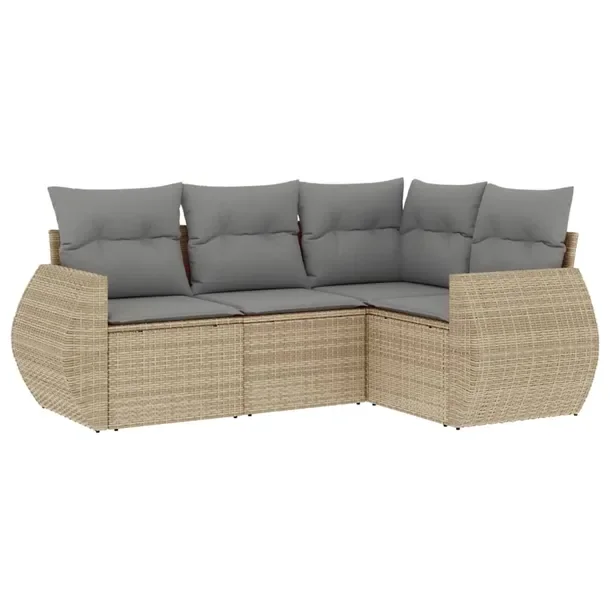 Zestaw wypoczynkowy ogrodowy 5-osobowy beżowy rattan PE, wymiary 71x62x69