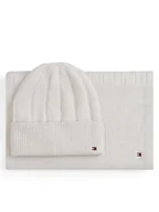 Czapki damskie - Tommy Hilfiger Zestaw Szalik i Czapka Flag Fluffy AW0AW17994 Beżowy - miniaturka - grafika 1