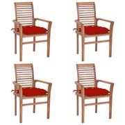 Fotele i krzesła ogrodowe - vidaXL Lumarko Krzesła stołowe, 4 szt., czerwone poduszki, drewno tekowe! 3062643 - miniaturka - grafika 1