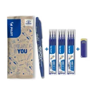 Pióra kulkowe - Zestaw wymazywalne pióro kulkowe PILOT FRIXION 0,7 niebieskie + 9 wkładów + gumka - miniaturka - grafika 1