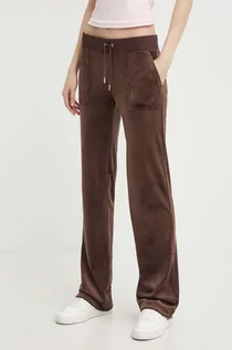 Spodnie damskie - Juicy Couture spodnie dresowe welurowe kolor brązowy gładkie JCAP180EU - grafika 1