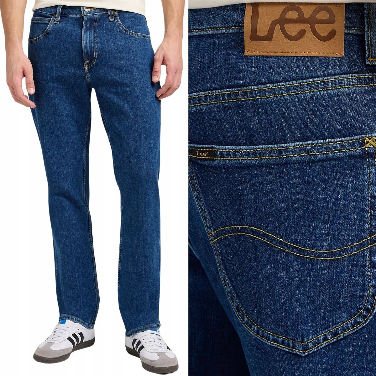 Lee BROOKLYN STRAIGHT Mid Stonewash proste ciemne spodnie jeansowe W30 L32