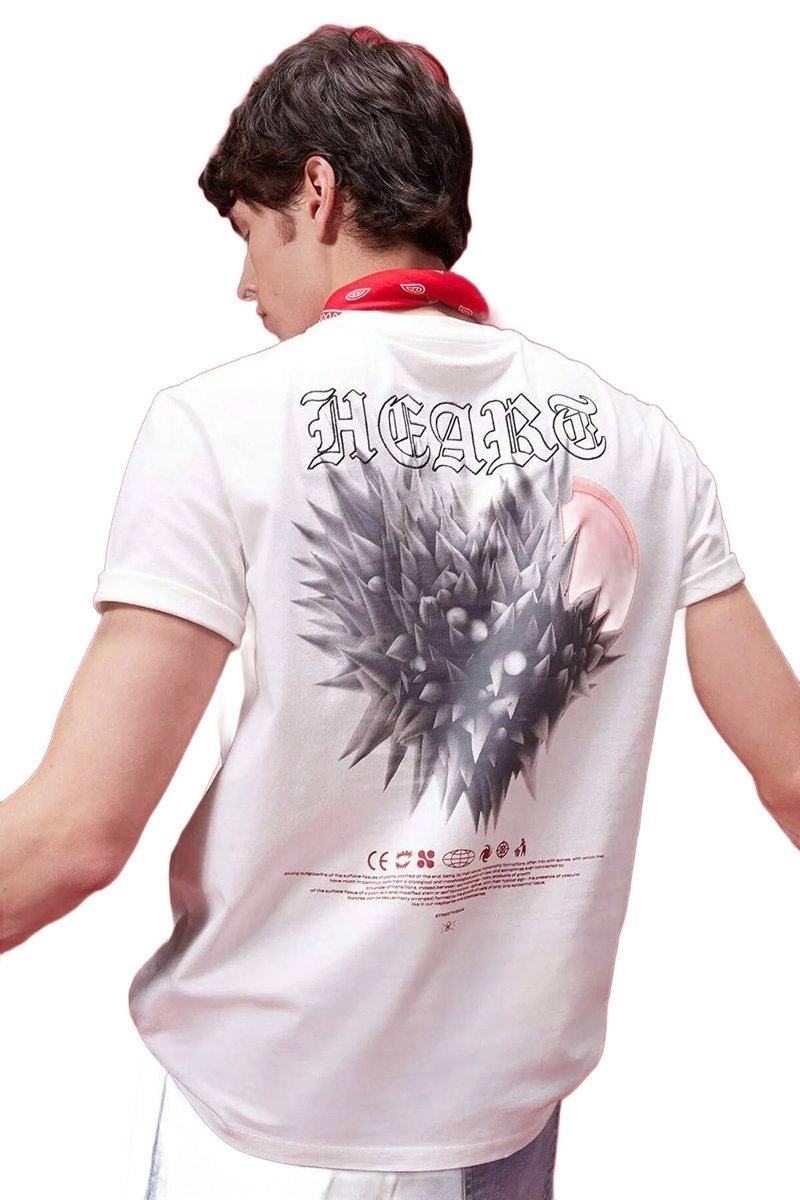 DEFACTO MĘSKI T-SHIRT BIAŁY Z NADRUKIEM NA PLECACH OKRĄGŁY DEKOLT XL 5DA