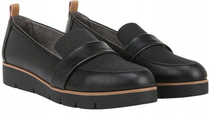 DR SCHOLL'S CZARNE MOKASYNY Z PASKIEM I WZOREM SKÓRY 40,5 J8A