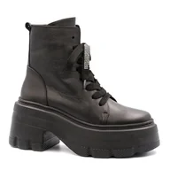 Botki damskie - Czarne skórzane workery z cyrkoniami KR5409 - Neścior - miniaturka - grafika 1