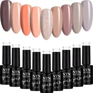 Lakiery hybrydowe - 9x Lakier Hybrydowy Ntn 5g Beżowy Brązowy Nude Zestaw 9w1 Do Paznokci - miniaturka - grafika 1