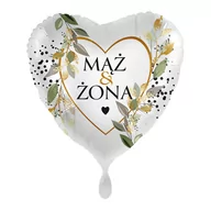 Wesele i ślub - Amscan Balon foliowy Mąż & Żona w kształcie serca 43cm - miniaturka - grafika 1