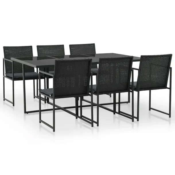 Zestaw mebli ogrodowych czarny rattan PE z 1 stołem i 6 krzesłami 165x109