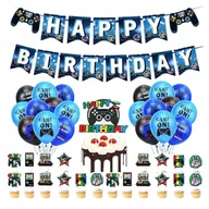 Balony i akcesoria - Niebieski Zestaw Urodzinowy Dla Gracza Gaming Balony Topper Napis Urodziny - miniaturka - grafika 1