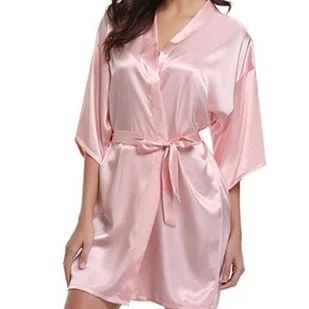 Szlafrok satynowy - Różowy XL - Szlafroki damskie - miniaturka - grafika 1