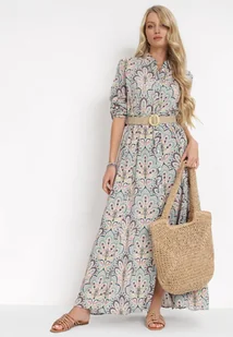 Miętowo-Różowa Sukienka z Guzikami i Plecionym Paskiem z Klamrą Aralty - Born2be - Sukienki Miętowo-Różowa Sukienka z Guzikami i Plecionym Paskiem z Klamrą Aralty - Born2be - Sukienki - miniaturka - grafika 1