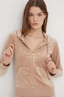 Bluzy damskie - Juicy Couture bluza welurowa kolor beżowy z kapturem gładka - miniaturka - grafika 1