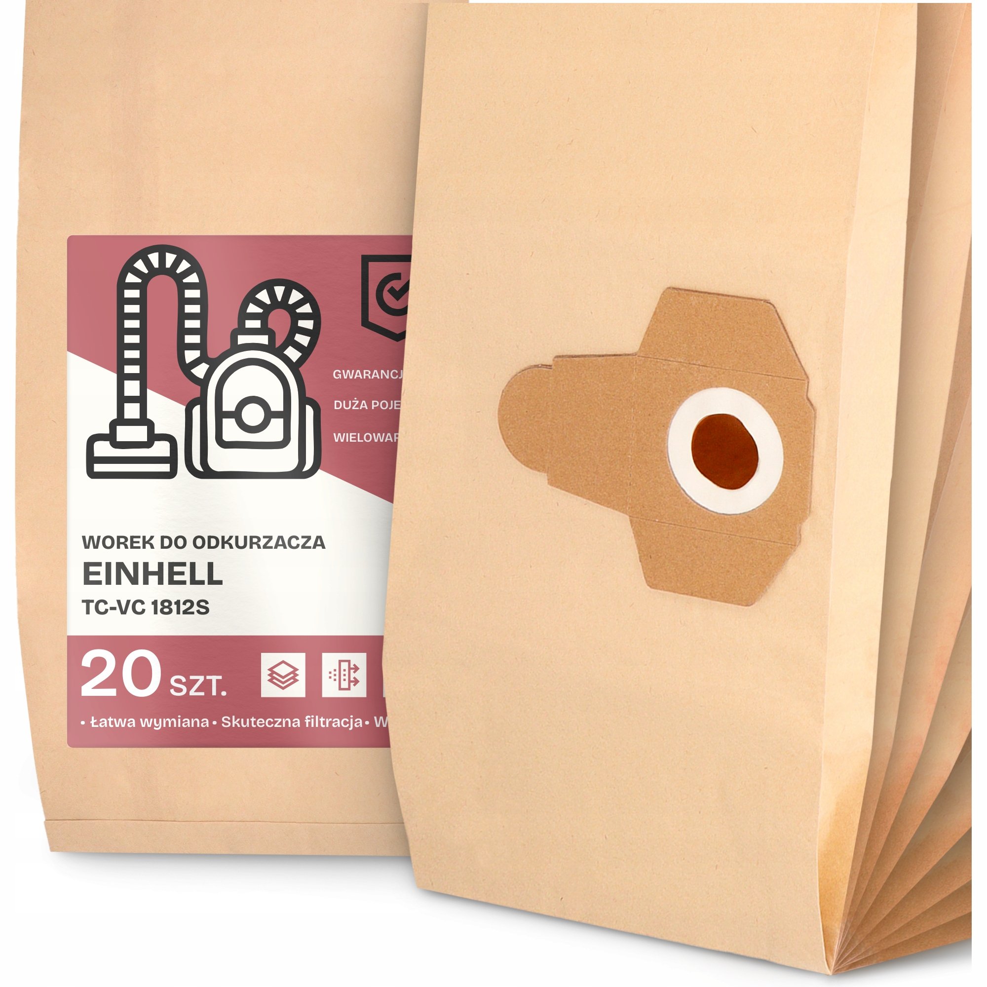 20x Worek do Odkurzacza Einhell Tc-vc 1812S Papierowy Duży Mocny Worki 2A
