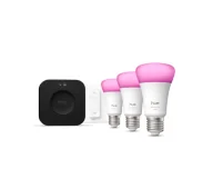 Systemy inteligentnych domów - Philips Hue White and Colour Ambiance 3 inteligentne żarówki E27 + Dimmer switch + Bridge Pro - miniaturka - grafika 1