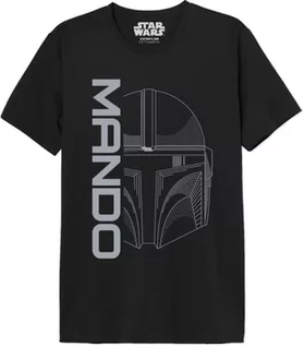 Koszulki męskie - Star Wars "Mandalorian - Mando Icon and Logo" MESWMANTS206 Koszulka męska, czarna, rozmiar 3XL, czarny, 3XL - grafika 1