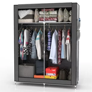 Szafa tekstylna 108x170x45 cm w kolorze POPIELATY SZARY - Składana szafa z zamkiem błyskawicznym Szafa ubraniowa z drążkiem na ubrania, przegródkami.. - Szafy - miniaturka - grafika 1