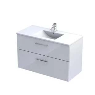 Szafka łazienkowa z umywalką Oristo Geo 100 cm biały połysk KI01-ZD2S-100-1 - Szafki łazienkowe - miniaturka - grafika 1