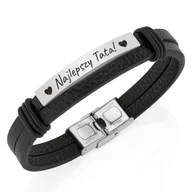 Bransolety męskie - Bransoletka Skórzana Męska z Grawerem Prezent na Dzień Ojca dla Taty - miniaturka - grafika 1