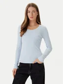 Bluzki damskie - Calvin Klein Bluzka LV044D235G Błękitny Slim Fit - miniaturka - grafika 1