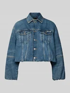 Kurtki damskie - Kurtka jeansowa krótka z listwą guzikową - miniaturka - grafika 1