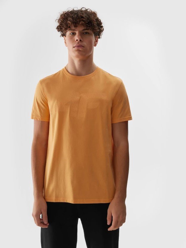 T-shirt bawełniany męski 4F 4FWSS24TTSHM1155-64S Pomrańczowy