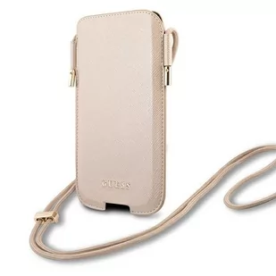 Guess Saffiano Pouch - Torebka na telefon S/M max 6.1" złoty - Etui i futerały do telefonów - miniaturka - grafika 3