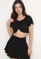 Komplety damskie - Czarny Komplet z Tłoczonej Tkaniny Spódnico-Szorty i Bluzka Hiszpanka Sariloria - miniaturka - grafika 1