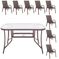 Meble ogrodowe - Zestaw mebli ogrodowych stół ze szkłem hartowanym, 8 krzeseł komplet na taras brązowy - miniaturka - grafika 1