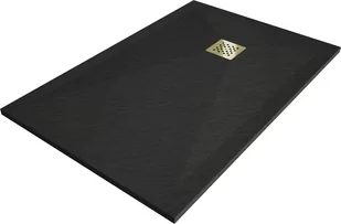Mexen Stone+ brodzik kompozytowy prostokątny 130 x 70 cm, czarny, maskownica złota - 44707013-G - Brodziki prysznicowe - miniaturka - grafika 1