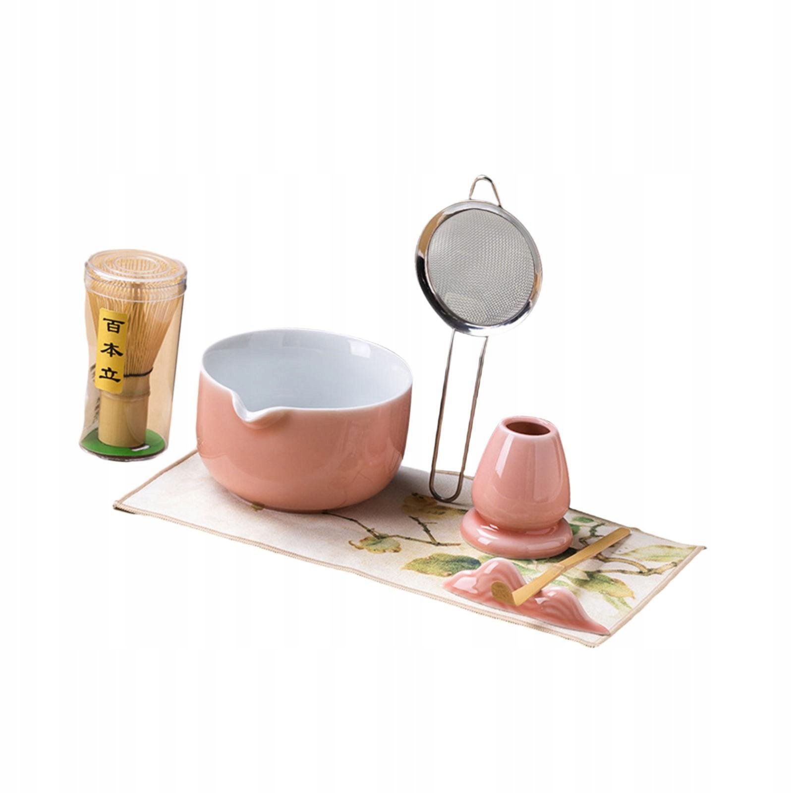 Zestaw do herbaty Matcha set 7 szt ręcznik miska japońska herbata różowy
