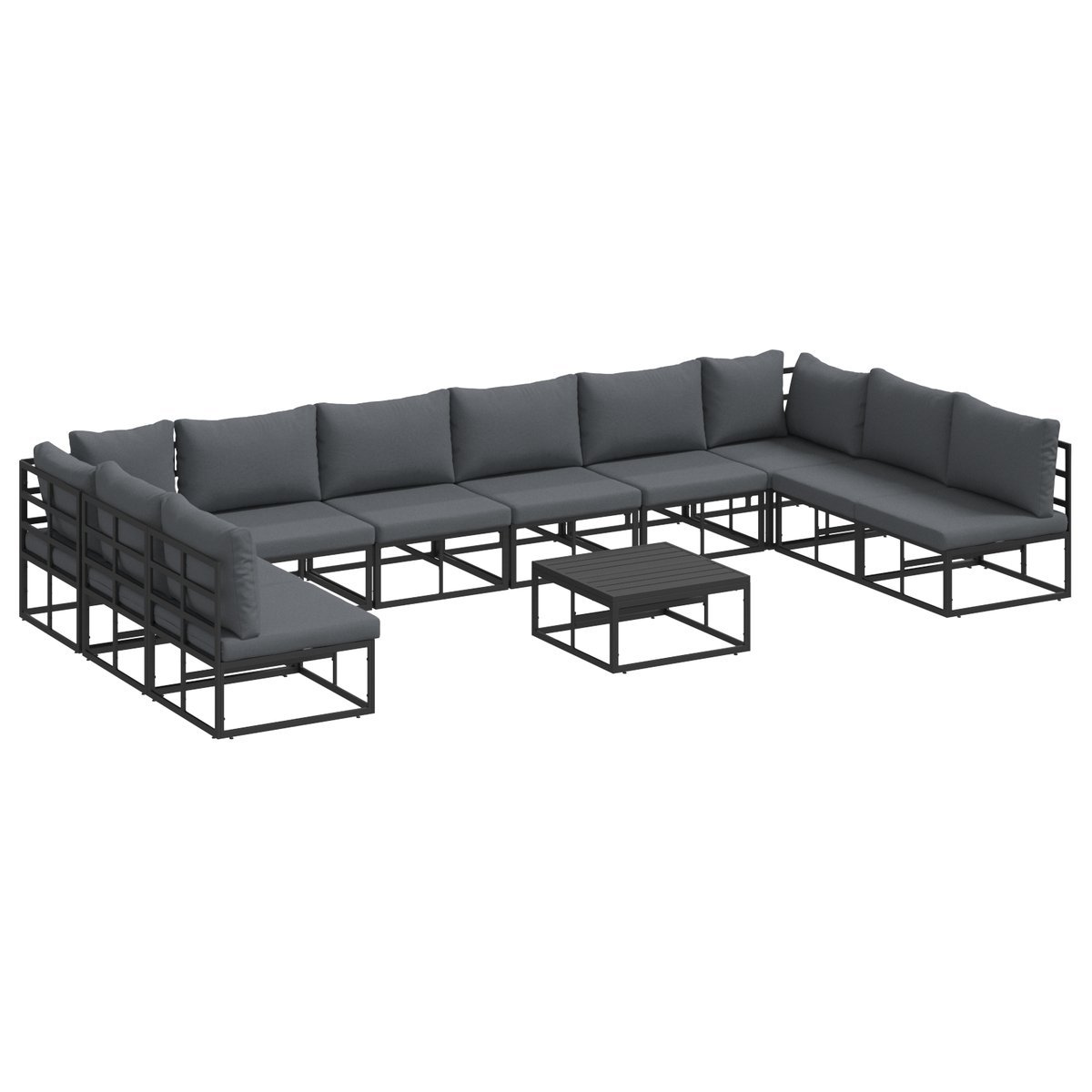 vidaXL Zestaw Sof na Ogród 11 pcs Czarny 70 x 70 x 32 cm Aluminium