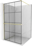 Ścianki i drzwi prysznicowe - Mexen Kioto+ ścianka prysznicowa z półką Walk-in 110 x 200 cm, czarny wzór, złota szczotkowana - 800-110-121-55-77 - miniaturka - grafika 1
