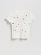 Koszulki dla dziewczynek - Reserved - Bawełniany t-shirt z aplikacją - złamana biel - miniaturka - grafika 1