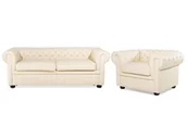 Meblościanki - Beliani Komplet wypoczynkowy skórzany 4-osobowy kremowy CHESTERFIELD - miniaturka - grafika 1