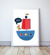 Plakaty - Plakat w stylu marynarskim Ahoy! Statek format A3 - miniaturka - grafika 1