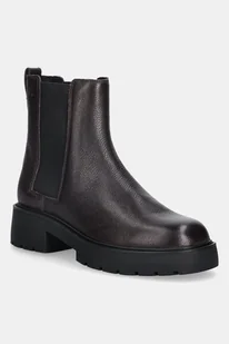 Calvin Klein sztyblety skórzane CHUNKY CHELSEA BOOT LTH kolor bordowy na płaskim obcasie YW0YW02072 - Botki damskie - miniaturka - grafika 1