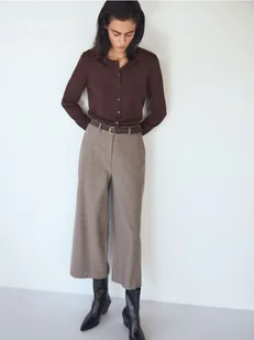 Reserved - Spodnie culotte z paskiem - beżowy - Spodnie damskie - miniaturka - grafika 1