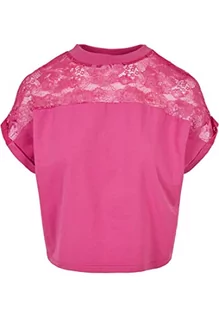 Koszulki i topy damskie - Urban Classics Damski T-Shirt Ladies Short Oversized Lace Tee, damski top z koronkowym wstawką, dostępny w wielu kolorach, rozmiarach XS - 5XL, Rosa, S - grafika 1