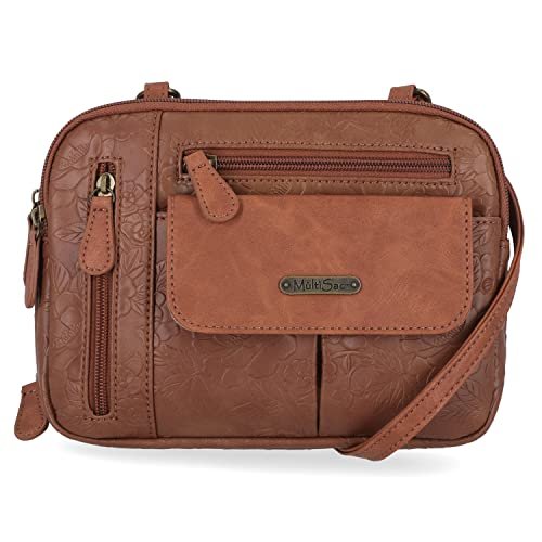 MultiSac Damska torebka zapinana na zamek z 3 przegródkami Crossbody, kwiaty pekanusa