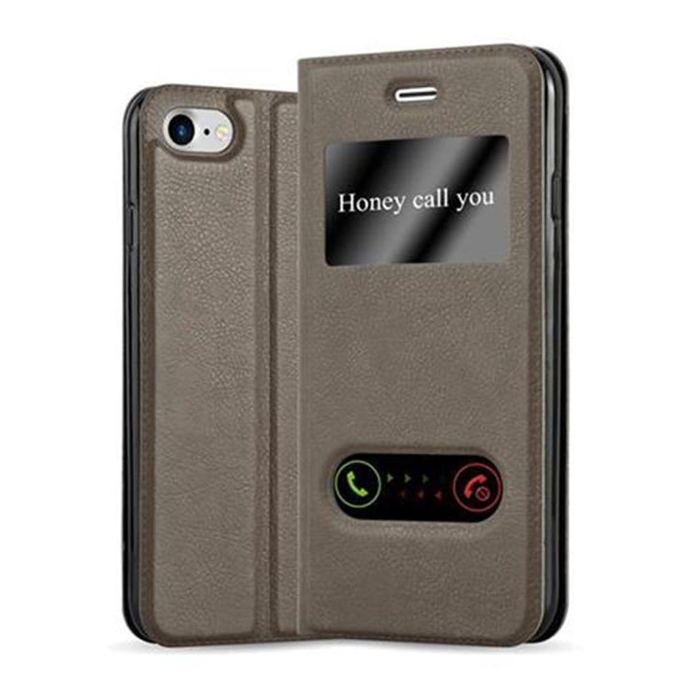 Cadorabo Etui na Apple iPhone 7 / 7S / 8 / SE 2020 w kolorze STONE BROWN Etui na telefon komórkowy z magnetycznym zamknięciem, funkcją podstawki i 2 okienkami do podglądu Etui Etui ochronne Etui z klapką w stylu książki
