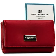 Portfele - Czerwona portmonetka damska na zatrzask i bigiel skóra naturalna i ekologiczna PETERSON średniej wielkości portfel na karty gotówkę dokumenty pudełk.. - miniaturka - grafika 1