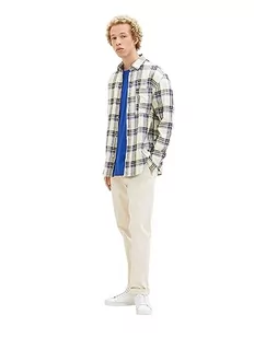 TOM TAILOR Denim Męska koszula w kratę z bawełny z kieszenią na piersi, 32333-Wool White Black Blue Check, L - Koszule męskie - miniaturka - grafika 1