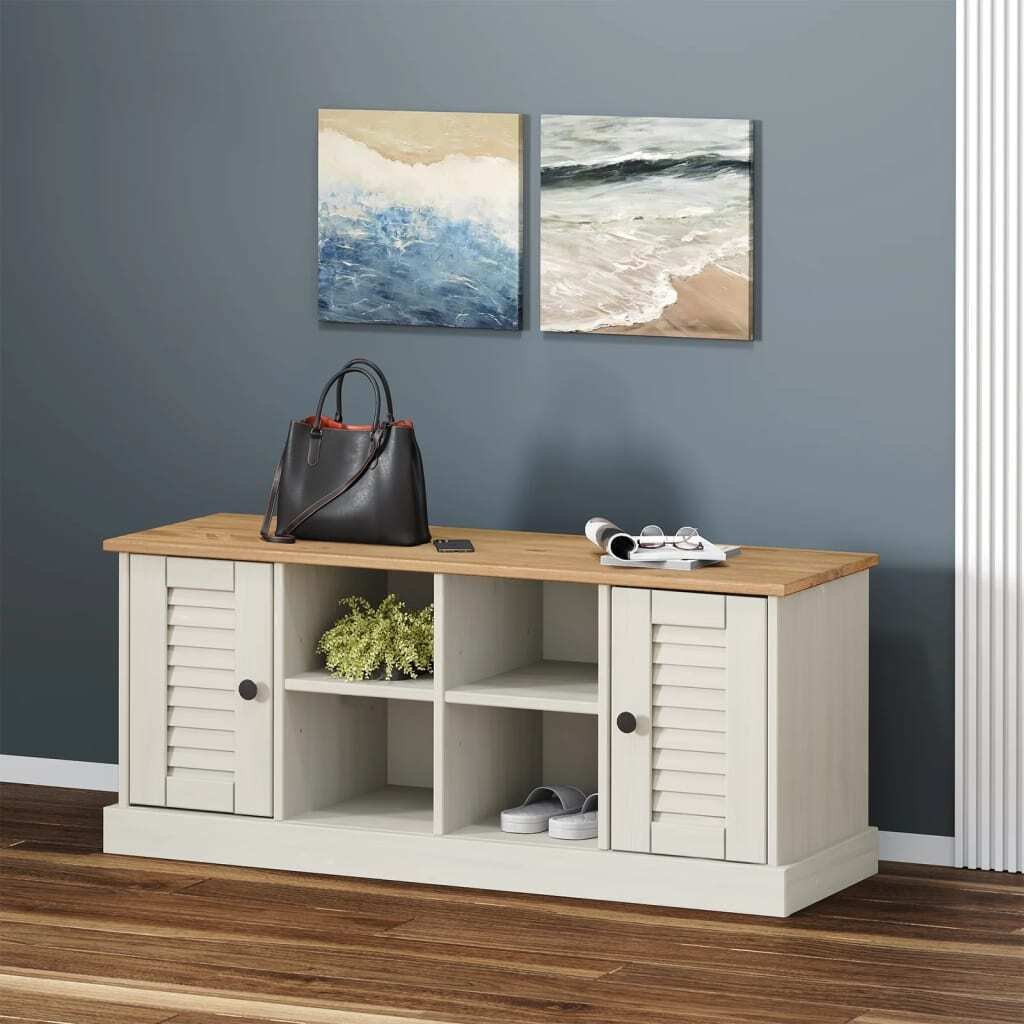 Ławka na buty VIGO White 106x35x45 cm lite drewno sosnowe