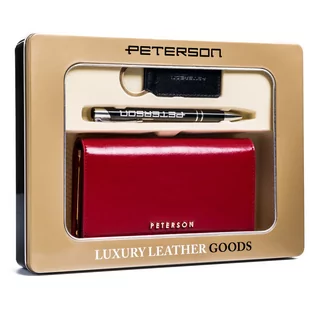Portfele - Zestaw prezentowy: duży, skórzany portfel damski, brelok i długopis — Peterson - grafika 1