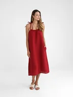 Sukienki - Lniana Sukienka FLORA MIDI red wine - miniaturka - grafika 1