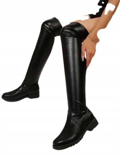 SHEIN CZARNE KOZAKI MUSZKIETERKI Z MATERIAŁU SYNTETYCZNEGO 38 11KA