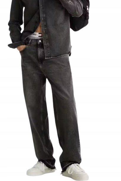 TOMMY JEANS SZARE JEANSY PROSTE PRZETARCIA KLASYCZNE DŁUGIE 34/32 XQA