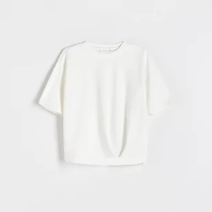 Reserved - T-shirt ze ściągaczem - Kremowy - Koszulki i topy damskie - miniaturka - grafika 1