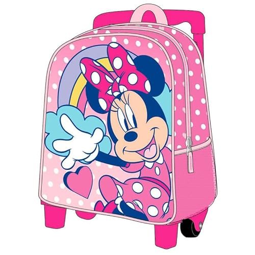 Plecak dziecięcy Wózek szkolny Myszka Minnie - Różowy - 25 x 10 x 29 cm - Wykonany z poliestru - Z zamkiem błyskawicznym - Nadruk Minnie - Oryginalny produkt zaprojektowany w Hiszpanii, Różowy kolor,